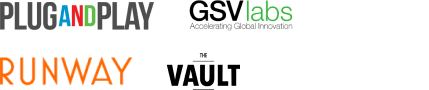Logos from Plug and Play, GSV labs, Runway, The Vault